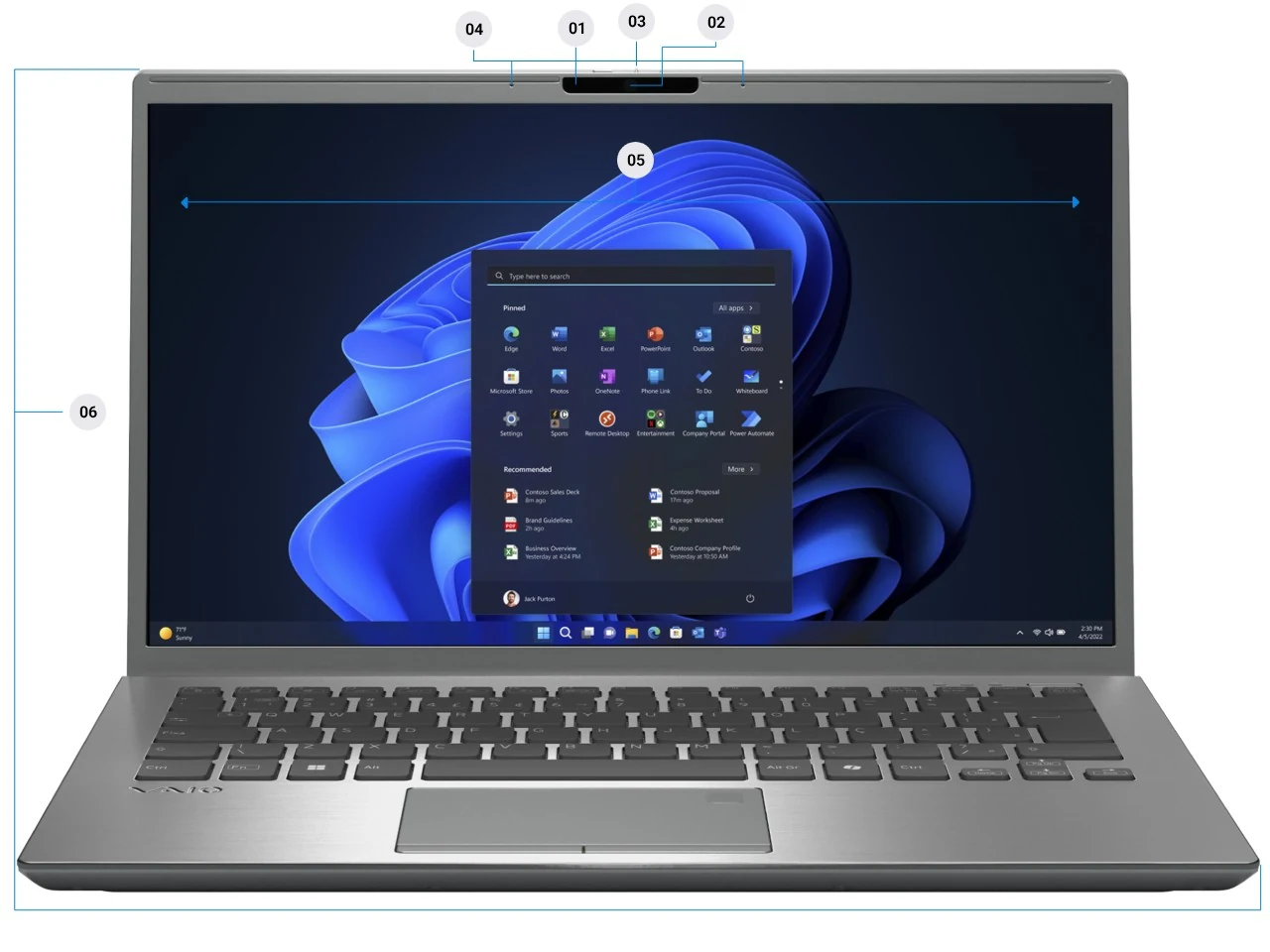 VAIO Pro BK AI PC, vista frontal com tela aberta.