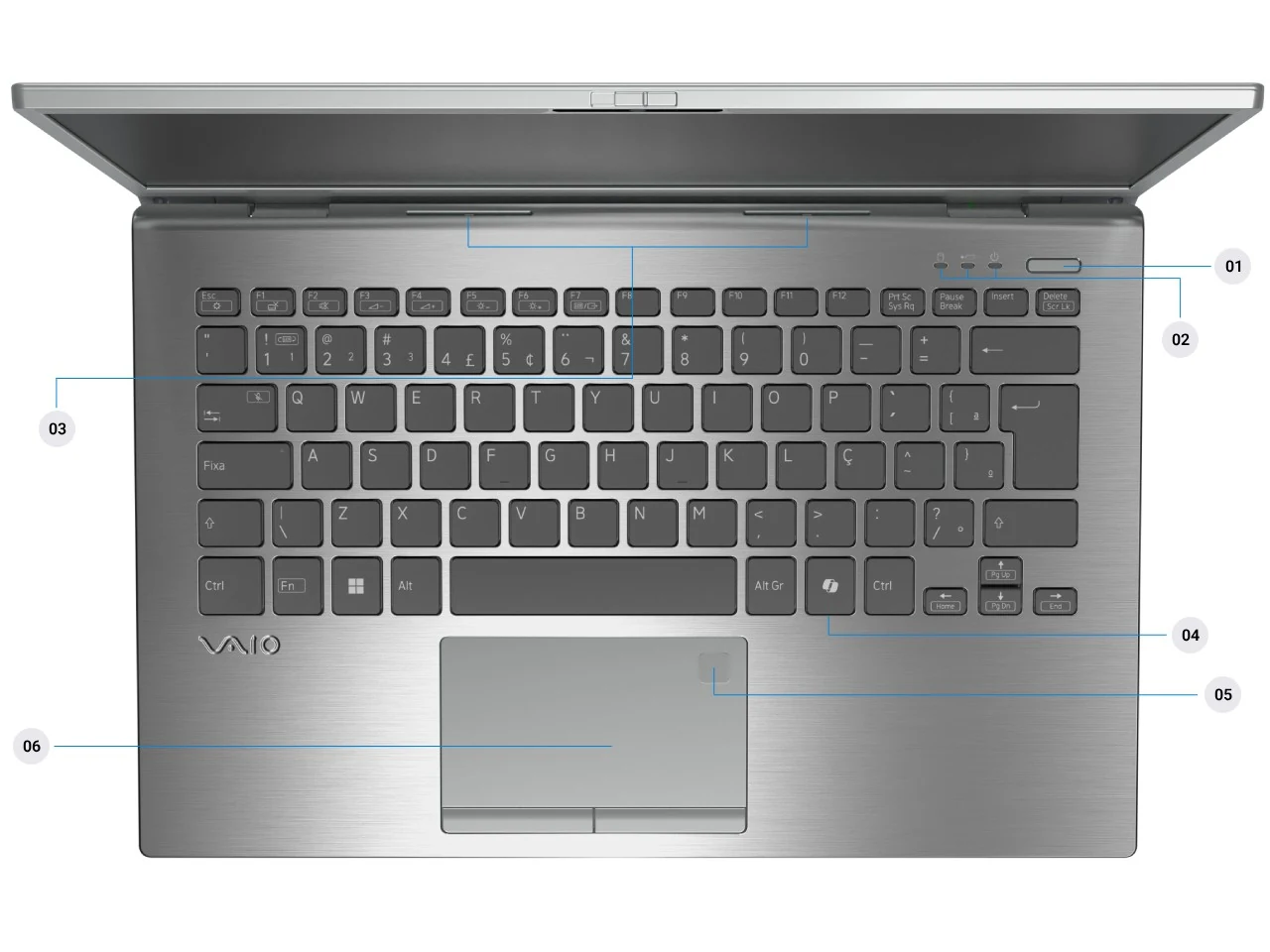VAIO Pro BK AI PC, vista superior do teclado.